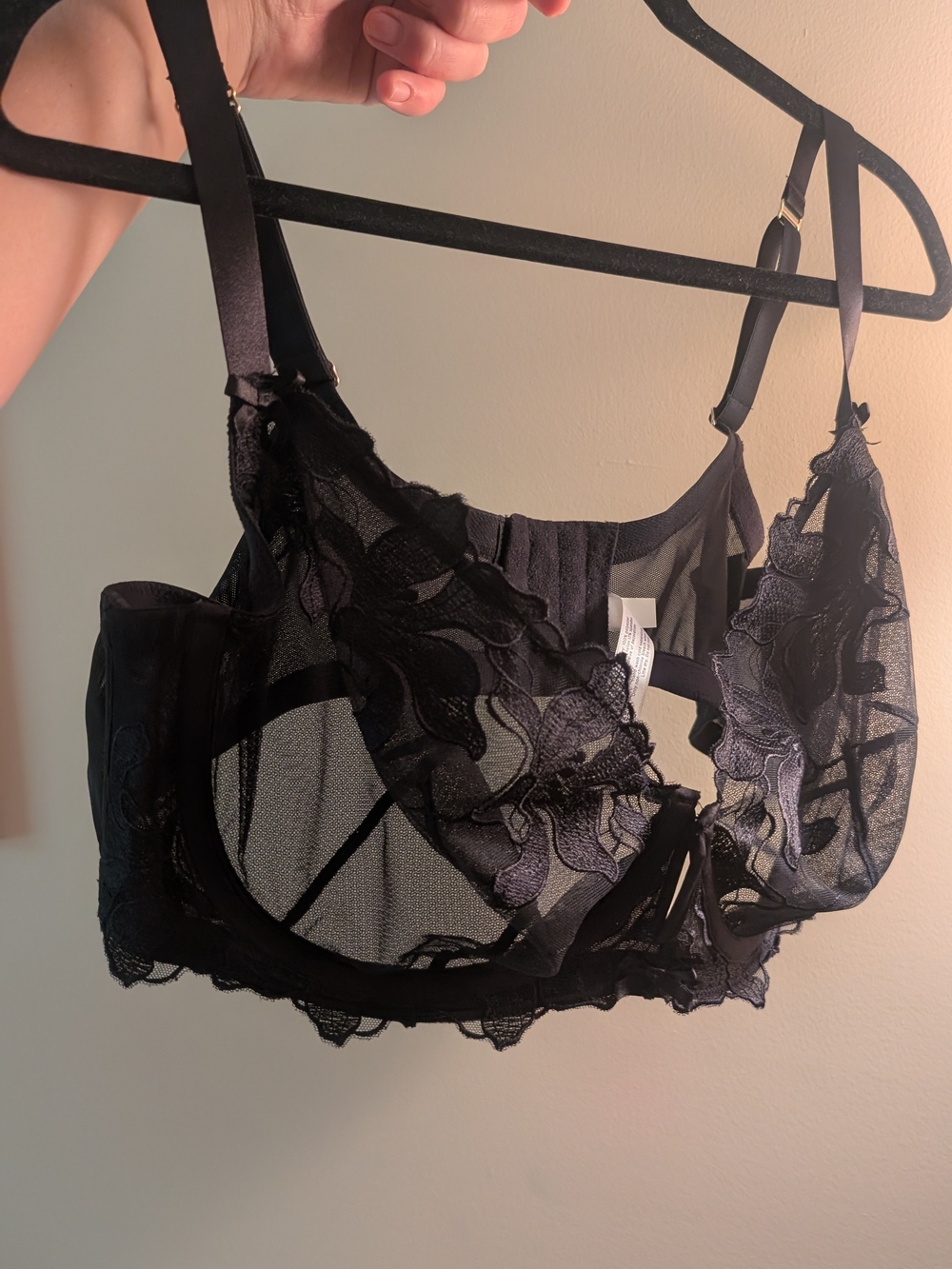 Cacique Black Floral Sheer Lace Underwire Bra